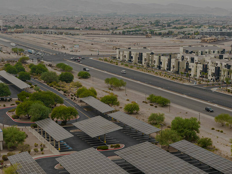 Aerial view of large rooftop solar project