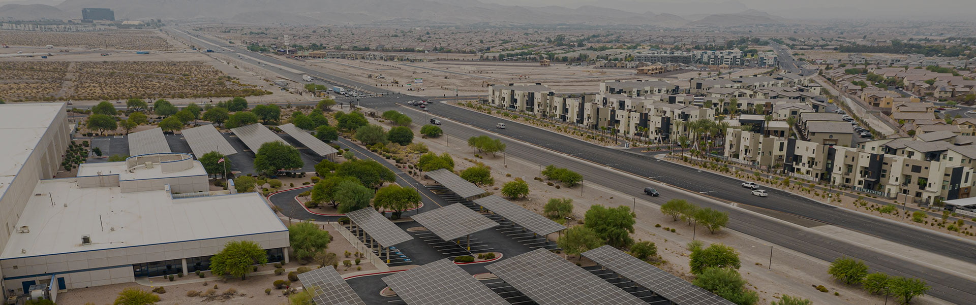 Aerial view of large rooftop solar project